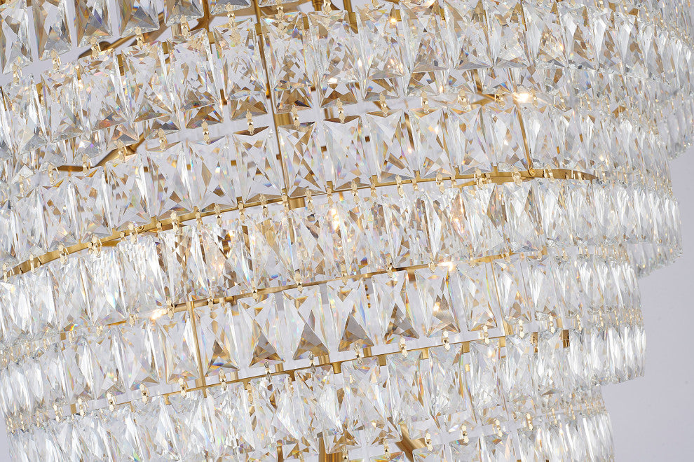 42" 32-Light Gold Metal 9-Tier Chandelier With Clear Crystals