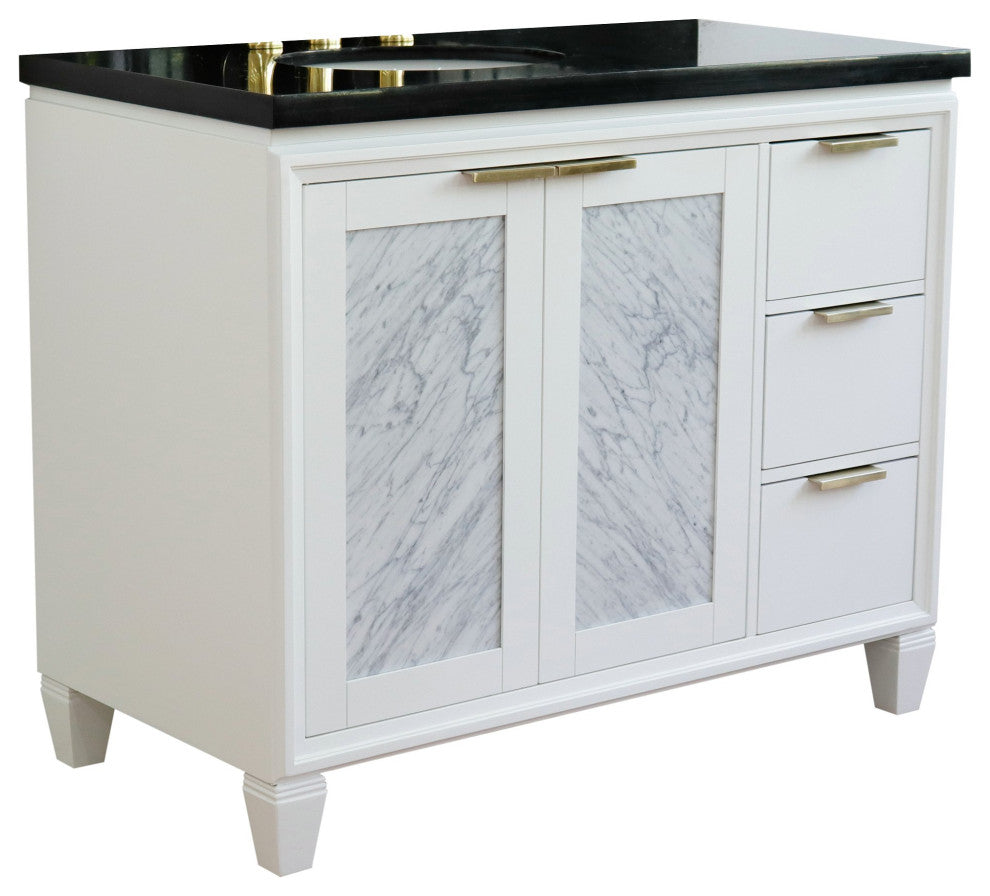 43" Single Vanity, White Finish With Black Galaxy