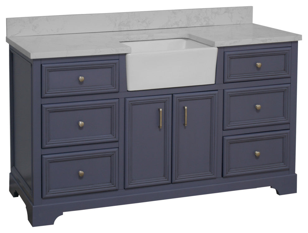 Zelda 60" Bathroom Vanity, Powder Gray, Engineered Carrara, Single
