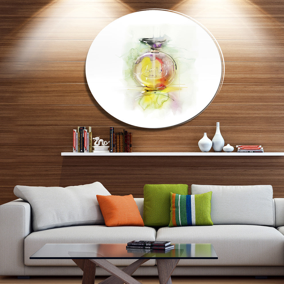 Perfume Bottle Watercolor, Animal Large Disc Metal Wall Art, 38"