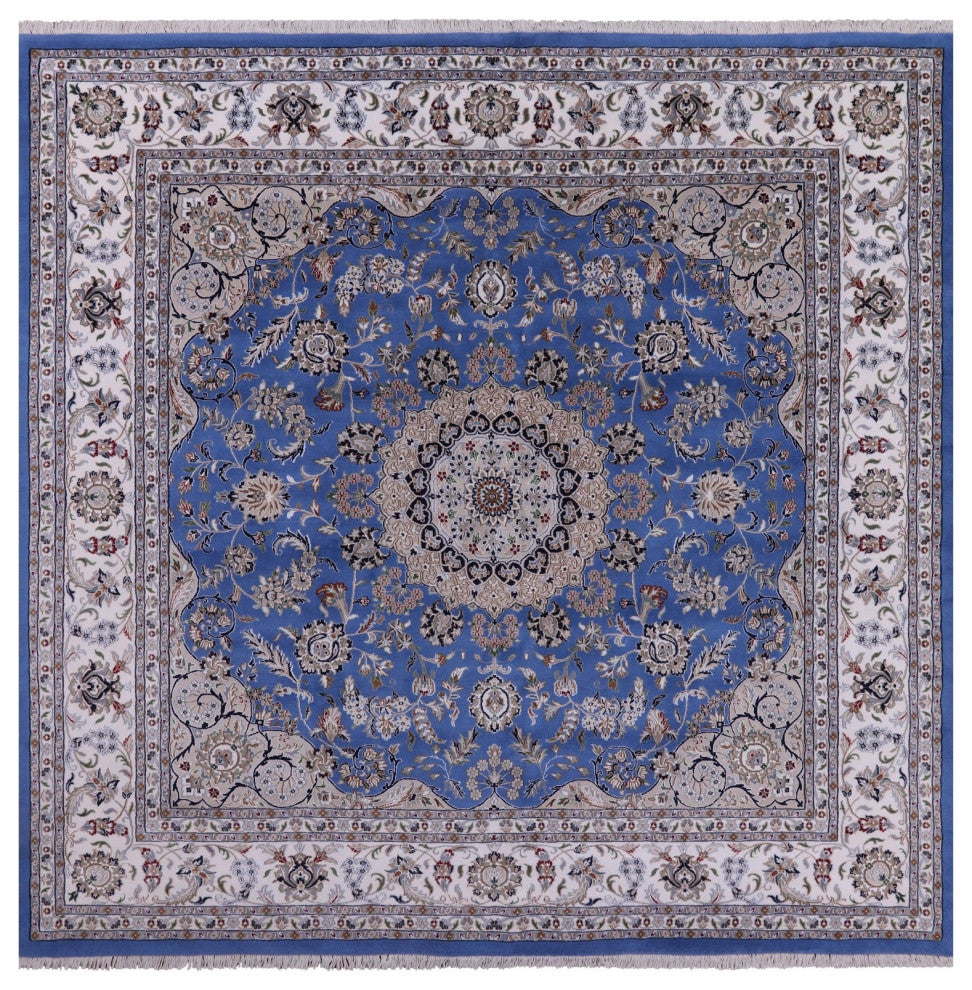 10' Square Persian Nain Wool & Silk Hand Knotted Rug - Q13146