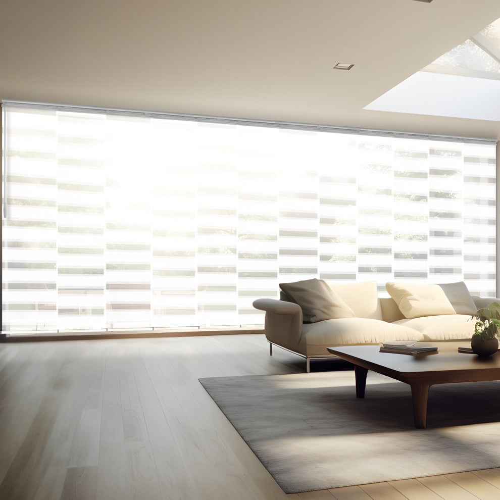 Blanched White 12-Panel Track Extendable Vertical Blinds 140-260"W