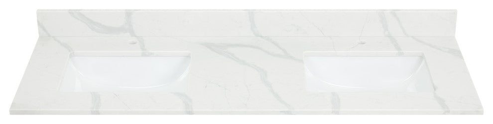Arbios Quartz Stone Vanity Top in Calacatta White, Calacatta White, 60", Single Hole