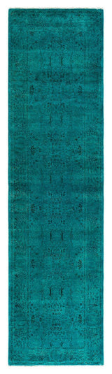Contemporary Overdyed Wool Hand Knotted Blue Runner 2'6"x9'6"
