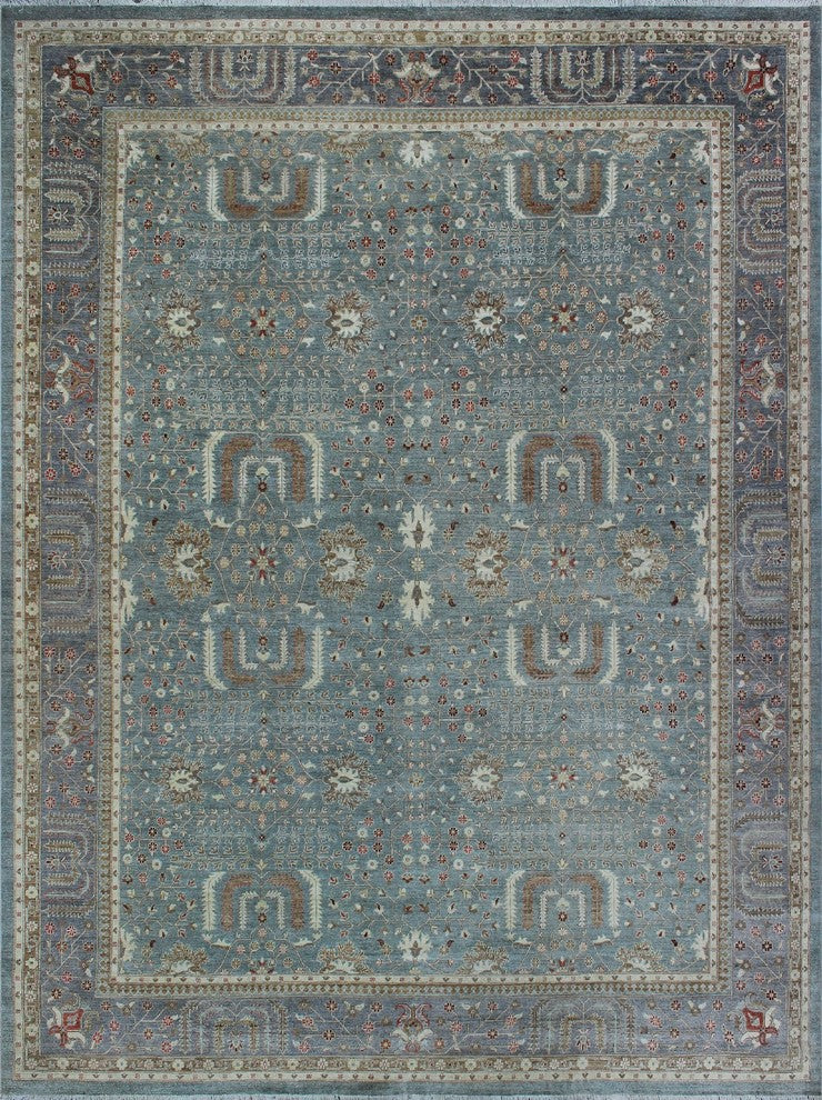 Yousafi Fine Chobi Olaniyi Green-Gray and Ivory Rug, 11''8x14''11