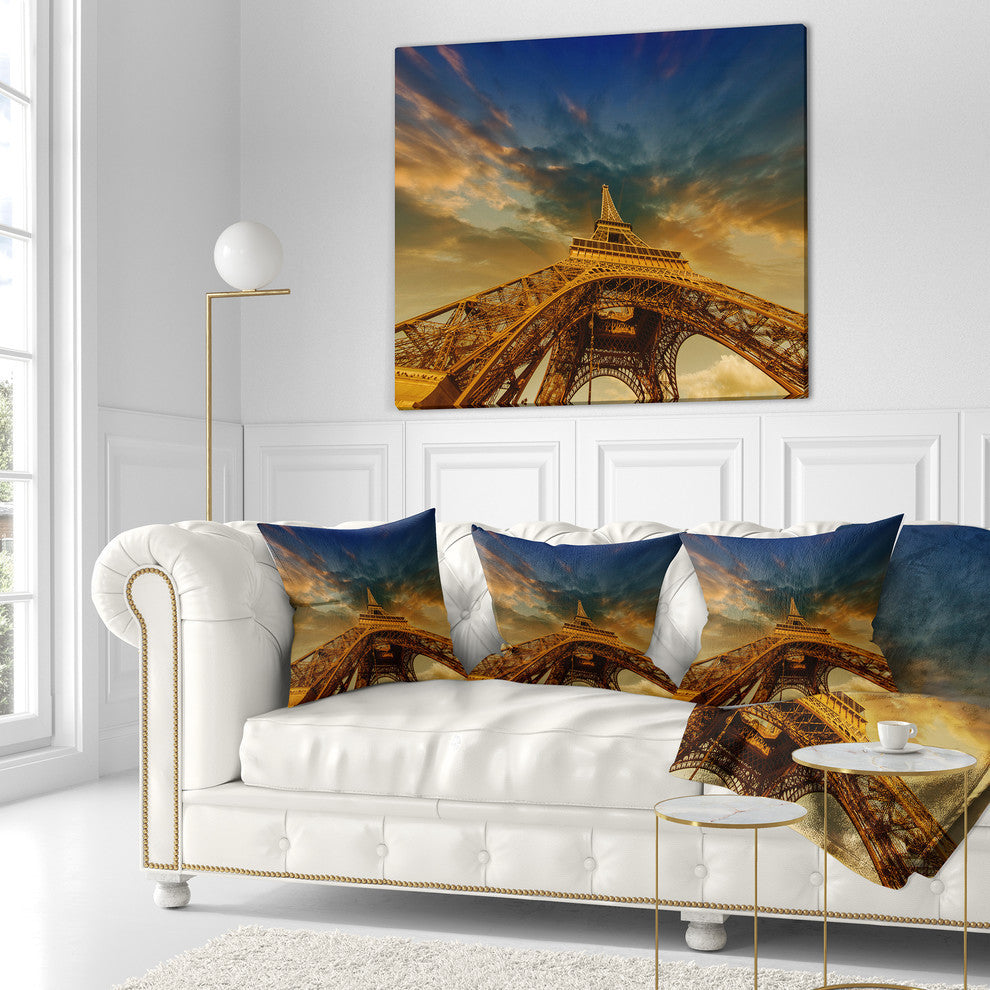 Dramatic Sky Above Paris Paris Eiffel Towerin Paris Cityscape Pillow, 18"x18"
