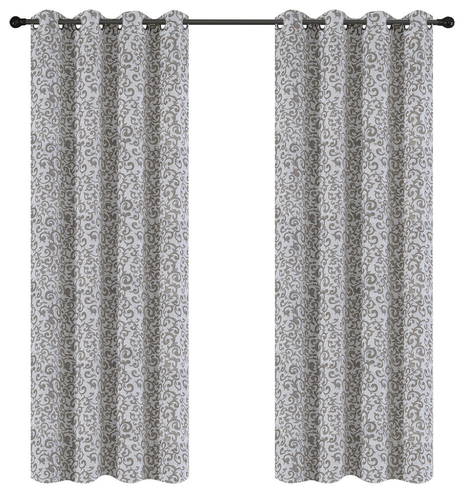 Jacquard Scroll Drapery Curtain Panels, Taupe, 50"x96", Set of 2
