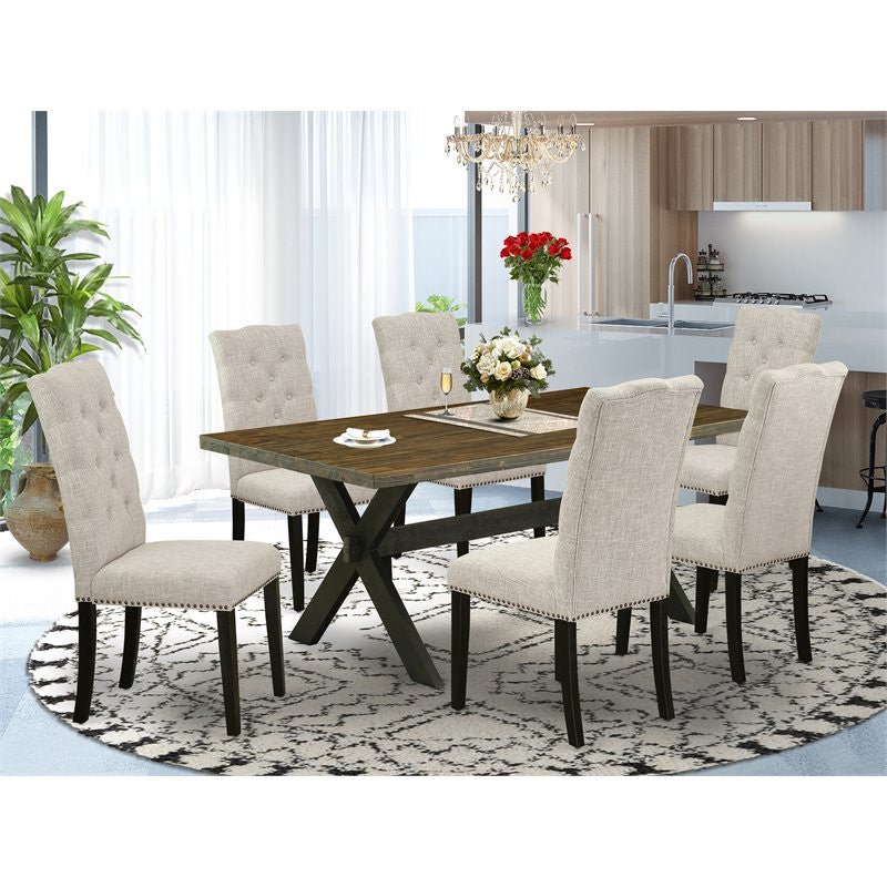 7-Piece Dining Table Set, 6 Parson Chairs and Table Solid Wood Frame