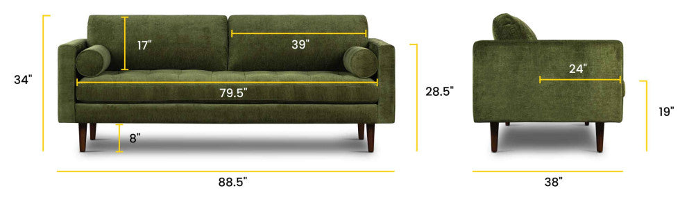 Poly and Bark Napa Velvet Sofa, Distressed Green Velvet