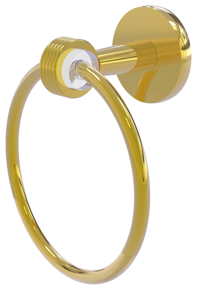 Clearview Towel Ring with Groovy Accents, Polished Brass