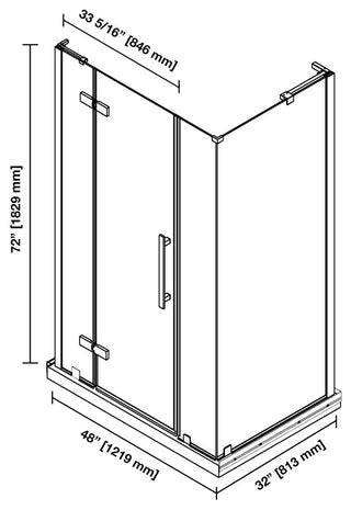 Tampa Corner Frameless Pivot Hinge Shower Door Kit With Base Pan, Black, 48x36"