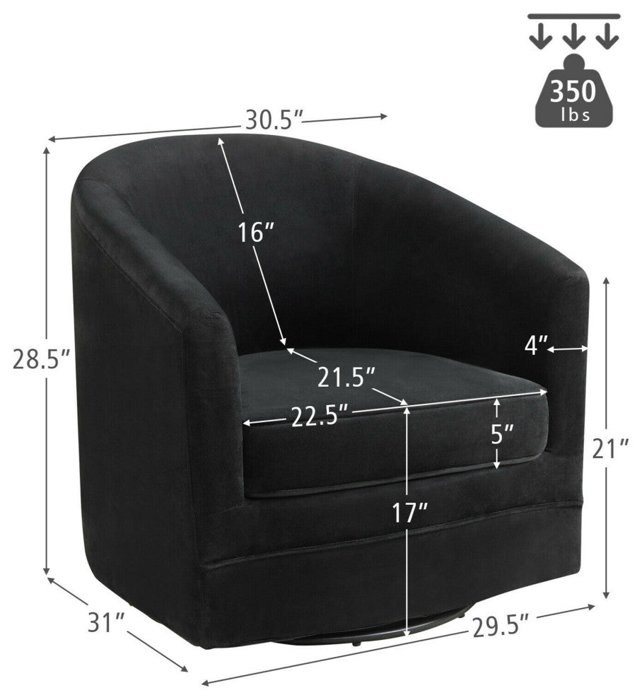 Costway Modern Swivel Barrel Chair Upholstered Velvet Armchair with Metal Base