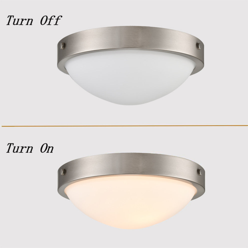 Brushed Nickel Flush Mount Ceiling Light With Milk Glass Shade