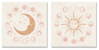 Celestial Sun Moon Phases Astrology Illustration, 2pc, each 12 x 12