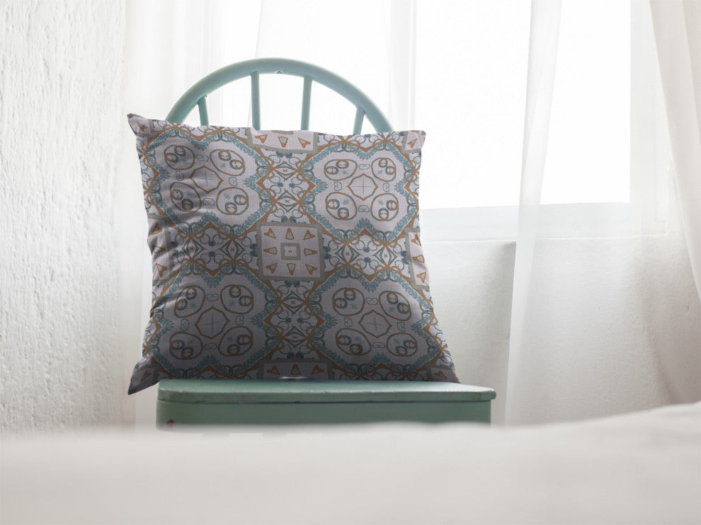 16 Blue Orange Mandala Suede Throw Pillow
