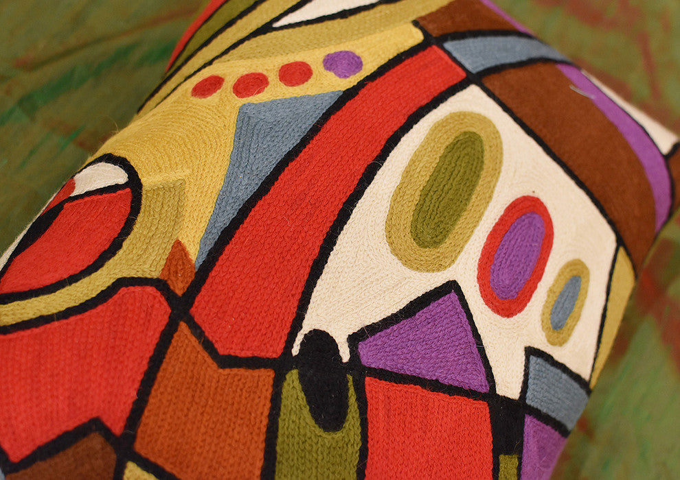 Lumbar Decorative Musical Accent Pillow Cover Hand Embroidered Wool 14"³x20"³
