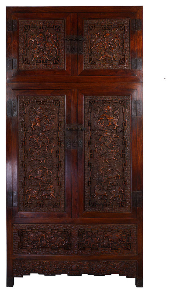 Consigned Chinese Antique Carved Camphor Wood Compound Wardrobe 17LP46