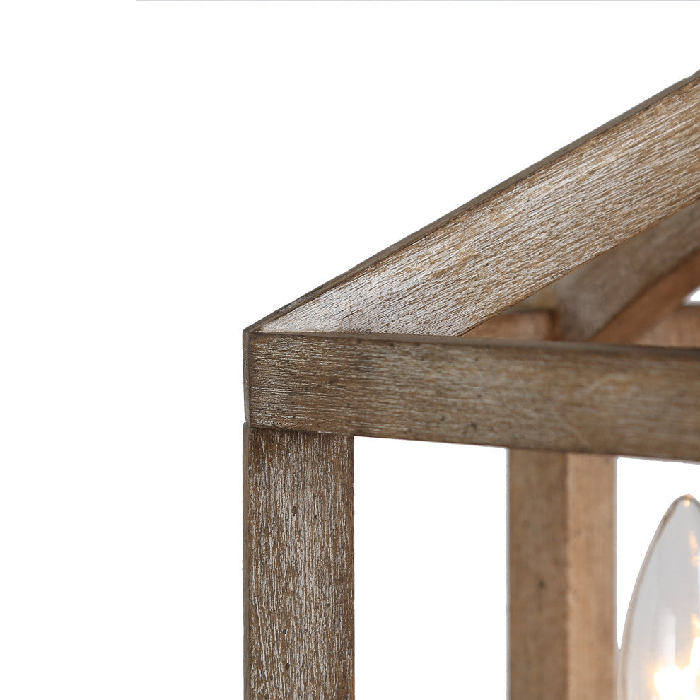LNC Farmhouse 3-Light Bronze Square Wood Semi-Flush Mount Lighting