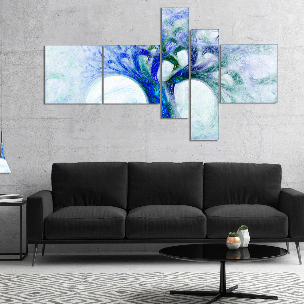 Blue Mystic Psychedelic Tree, Abstract Wall Art Canvas, 60"x32", 5 panels