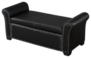 Veber PU Leather Nailhead Trim Storage Ottoman Bench, Black