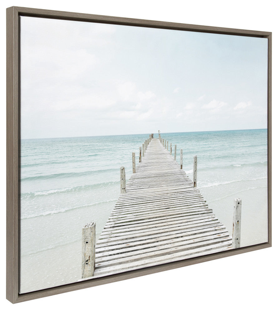 Sylvie Wooden Pier on Beach Framed Canvas by Amy Peterson Art Studio, Gray 28x38