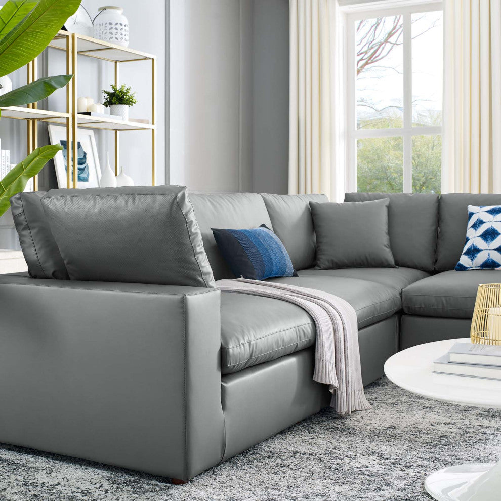 Sectional Sofa Set, Faux Vegan Leather, Gray, Modern, Lounge Hospitality