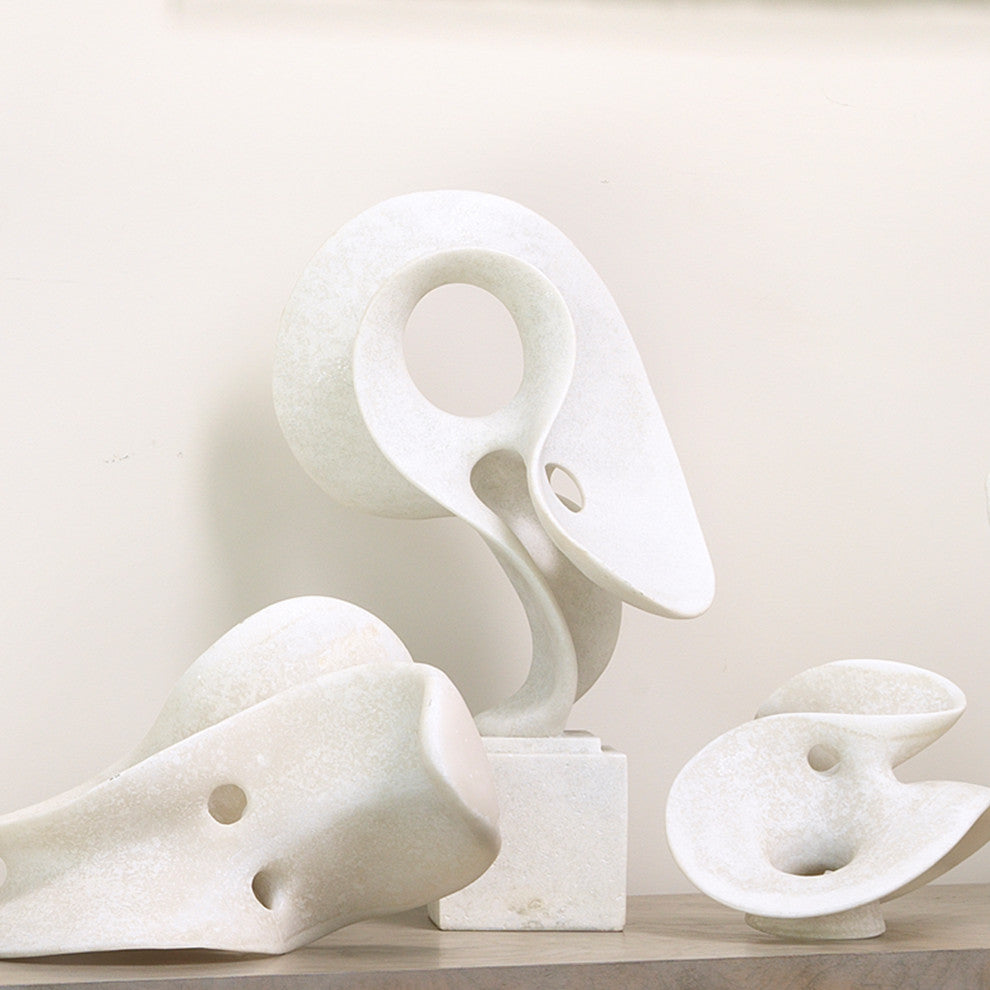Organic Shape Abstract Free Form Sculpture on Pedestal Figural Modern Off White