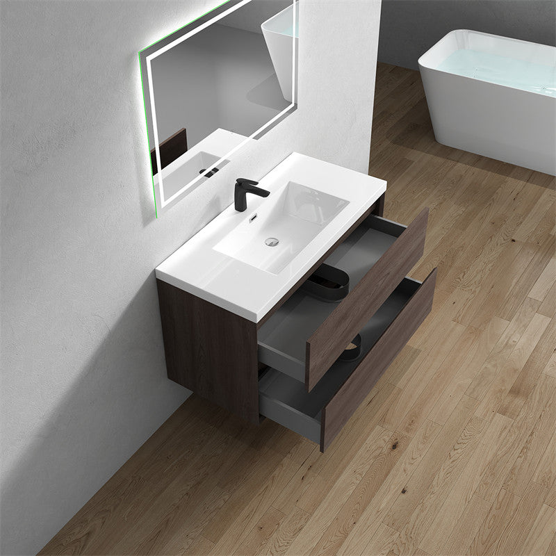 Ashley 42'' Floating Vanity, Acrylic Top, Red Oak