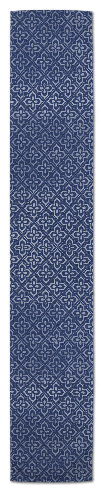Distressed Navy Quatrefoil 16x72 Poly Twill Table Runner
