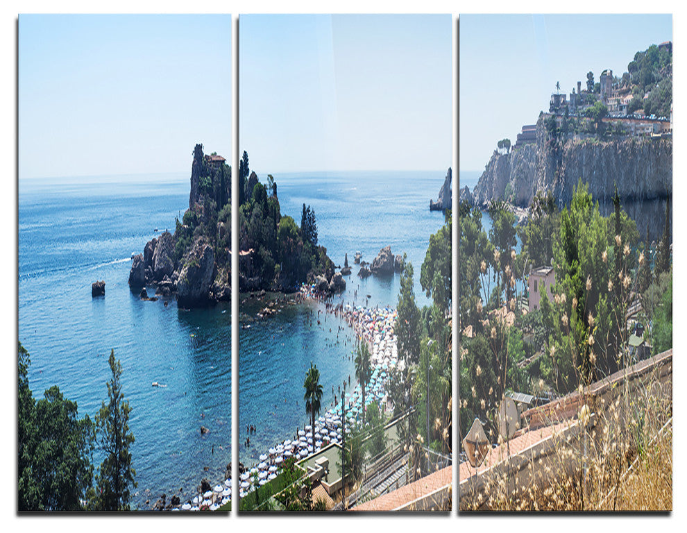 "Taormina Island Panoramic View" Photo Metal Wall Art, 3 Panels, 36"x28"