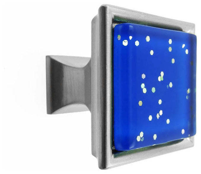 Blue Iridescent Dots Crystal Glass Brushed Nickel Madison Classic Knob