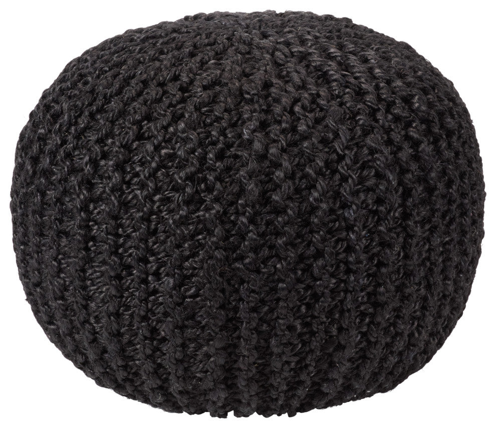Vibe Living Azene Handmade Solid Cylinder Pouf, Black, 20"x20"x14"