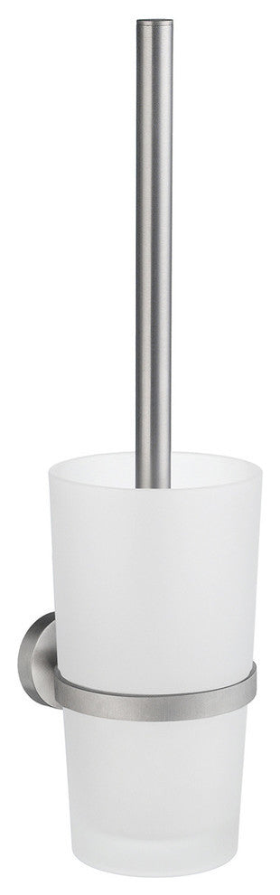 Home Toilet Brush With Glass Container Brushed Chrome