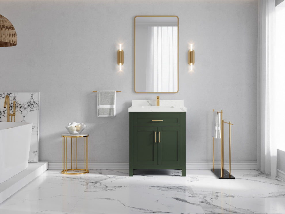 Cambridge 30 Single Sink Bath Vanity in Pewter Green 2" Calacatta Laza