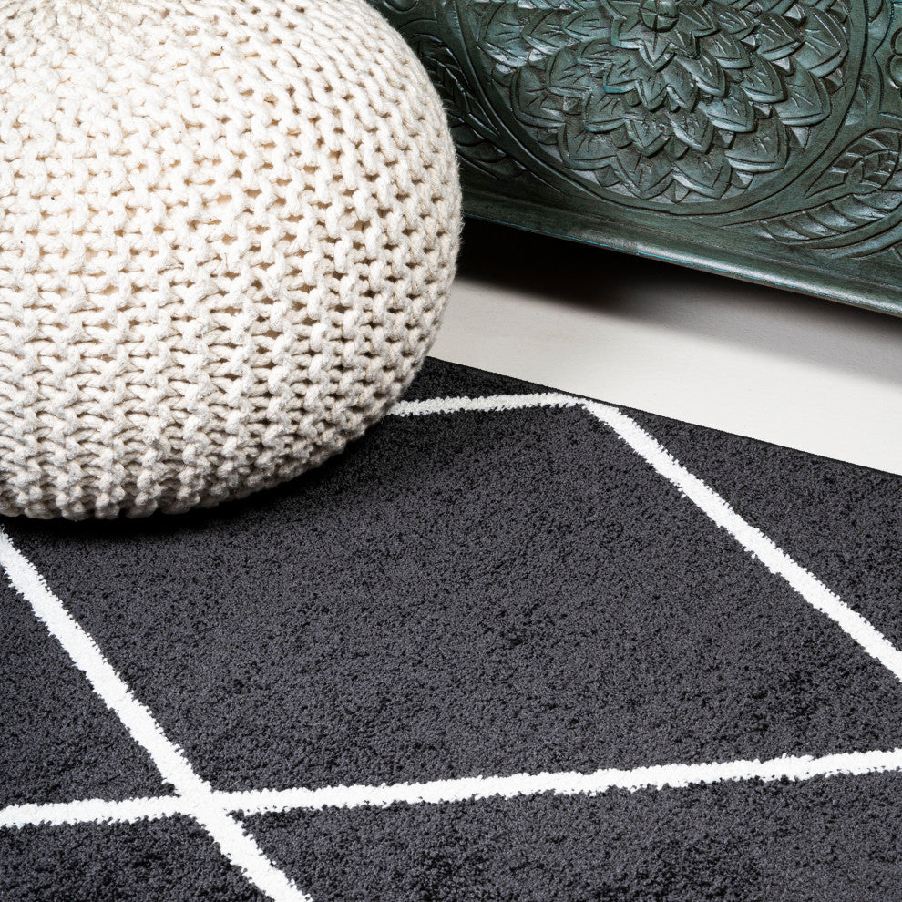 Cole Minimalist Diamond Trellis Black/White 5' Round Area Rug