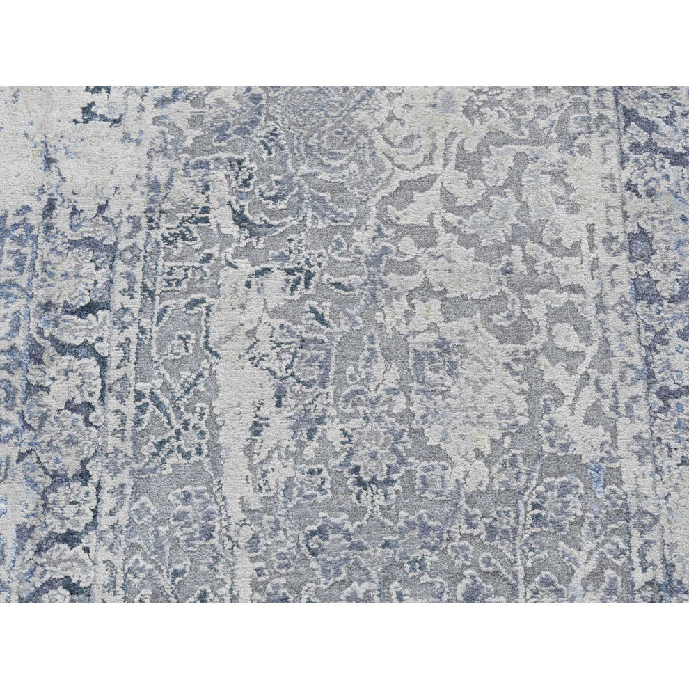 Battleship Gray Broken and Erased Pure Silk Hand Knotted Runner Rug 2'5"x10'