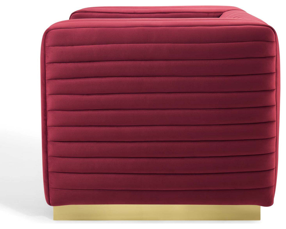 Tufted Armchair Accent Chair, Velvet, Red, Modern, Living Lounge Hospitality