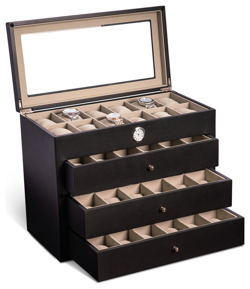 All With Time Watch Box, 48 Watch Slots, Black Wood