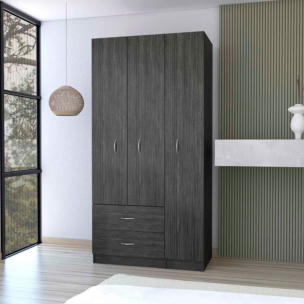 Three Door Armoire Clark, Bedroom, Smoky Oak / White
