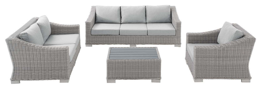 Lounge Sofa Chair Table Set, Rattan, Wicker, Gray, Modern, Outdoor Patio