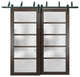 Frosted Glass Barn Bypass Doors 60 x 96, Quadro 4002 Chocolate Ash, 6.6' Rail