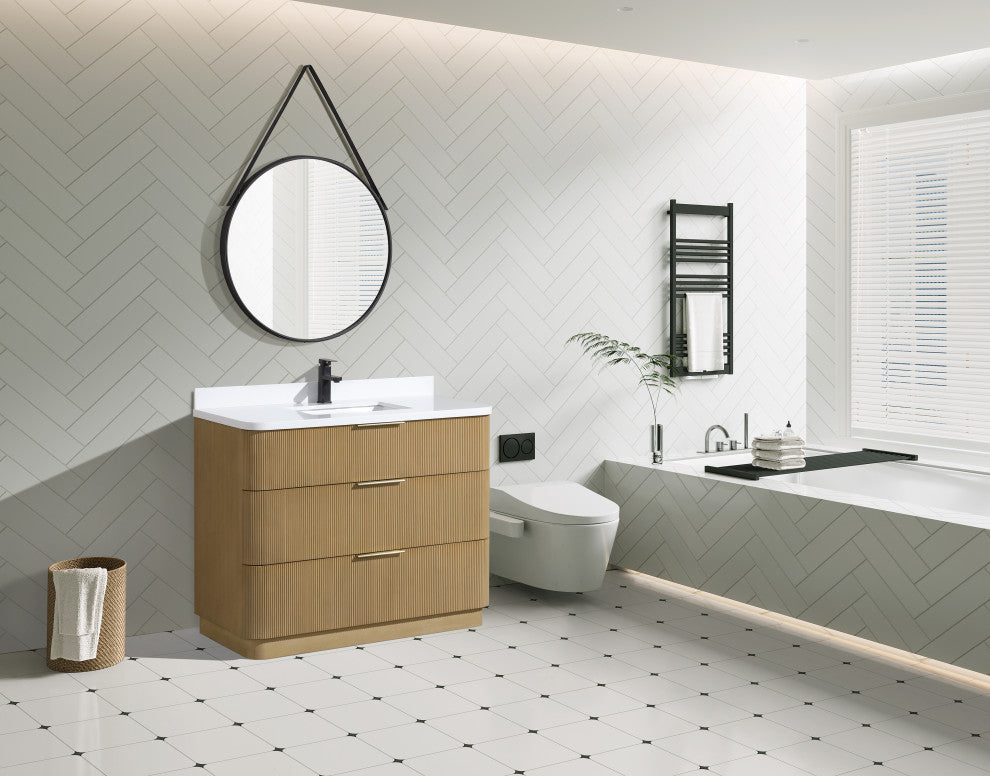 Ari Kitchen and Bath Calamigo 42" Freestanding Bathroom Vanity Oak