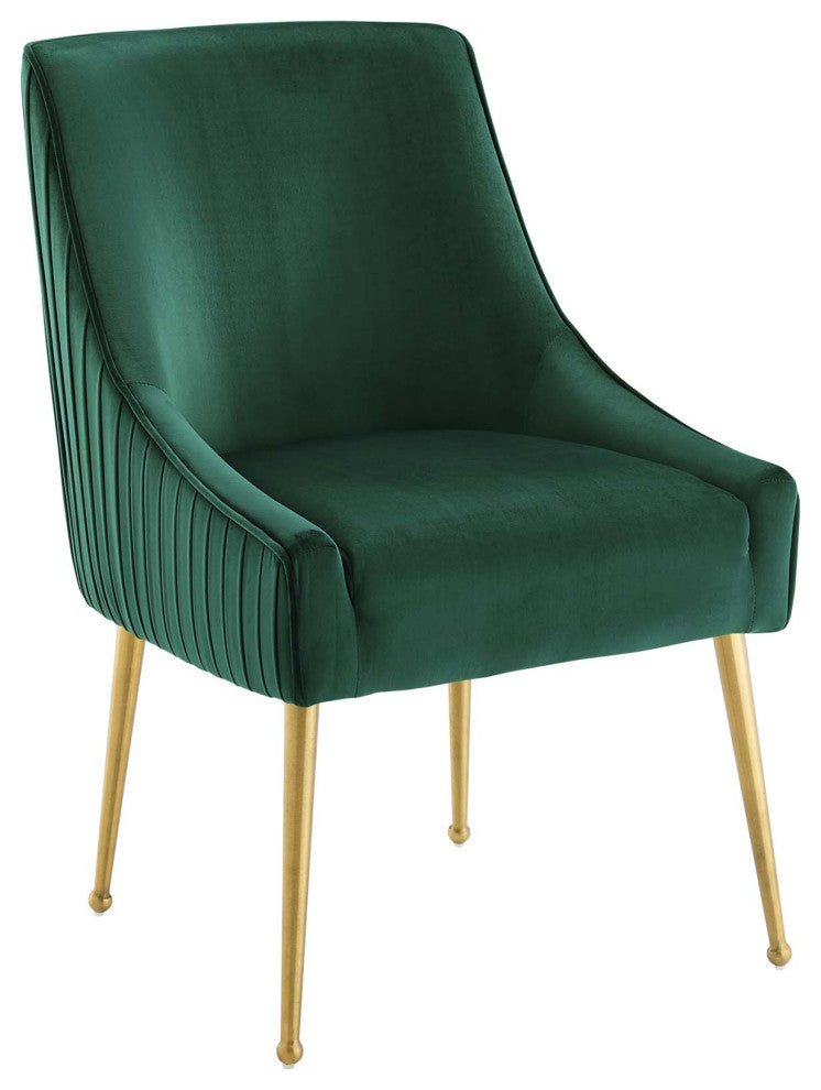 Discern Pleated Back Upholstered Performance Velvet Dining Chair Green