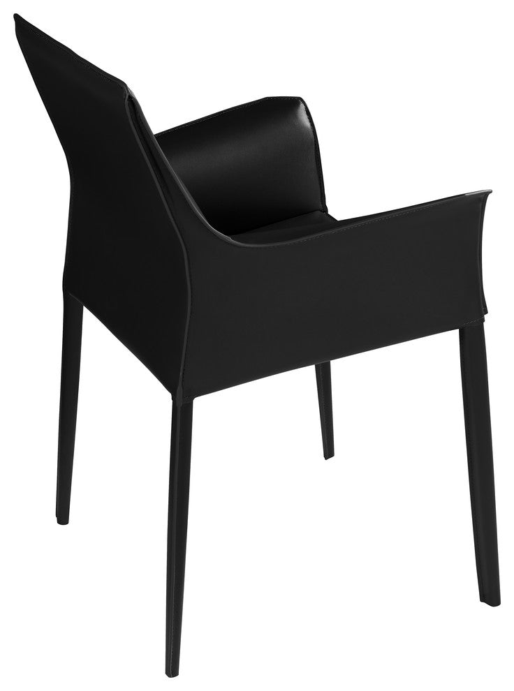 Colt Leather Dining Armchair with Leather Legs, Black