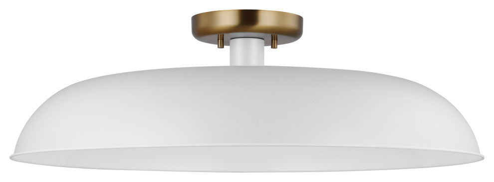 Colony 1-Light Large Semi-Flush Mount Fixture, Matte White With Burnished Brass