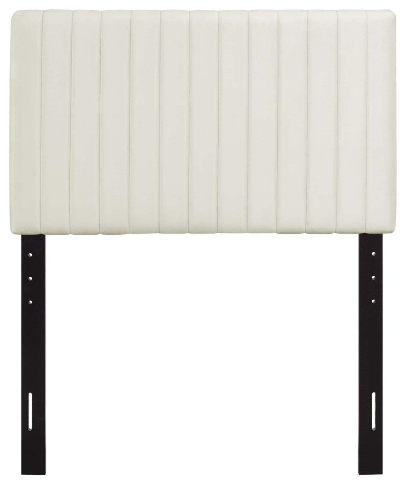 Contemporary Modern Bedroom Twin Size Headbaord, Velvet Fabric, Ivory White