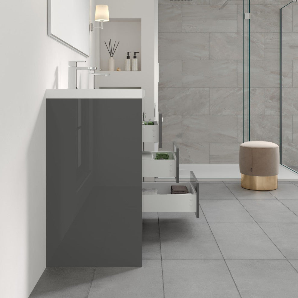 Eviva Lugano 60" Gray Modern Double Sink Bathroom Vanity With White Top