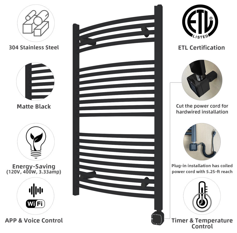 HEATGENE Smart Towel Warmer With Timer and Temperature Control, Matt Black
