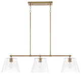 Baker Three Light Island Pendant, Aged Brass