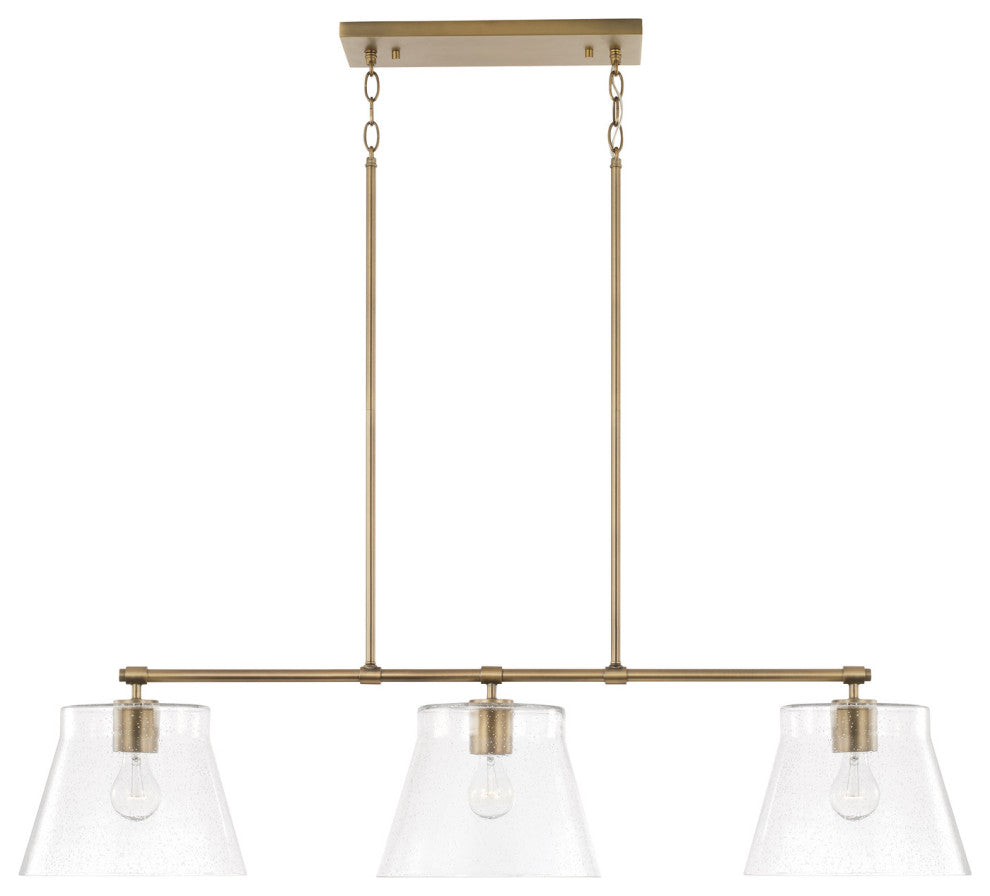 Baker Three Light Island Pendant, Aged Brass
